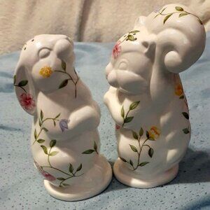 VINTAGE Summer Chintz Rabbit & Squirrel Salt/Pepper Shakers Circa 1988 Old China